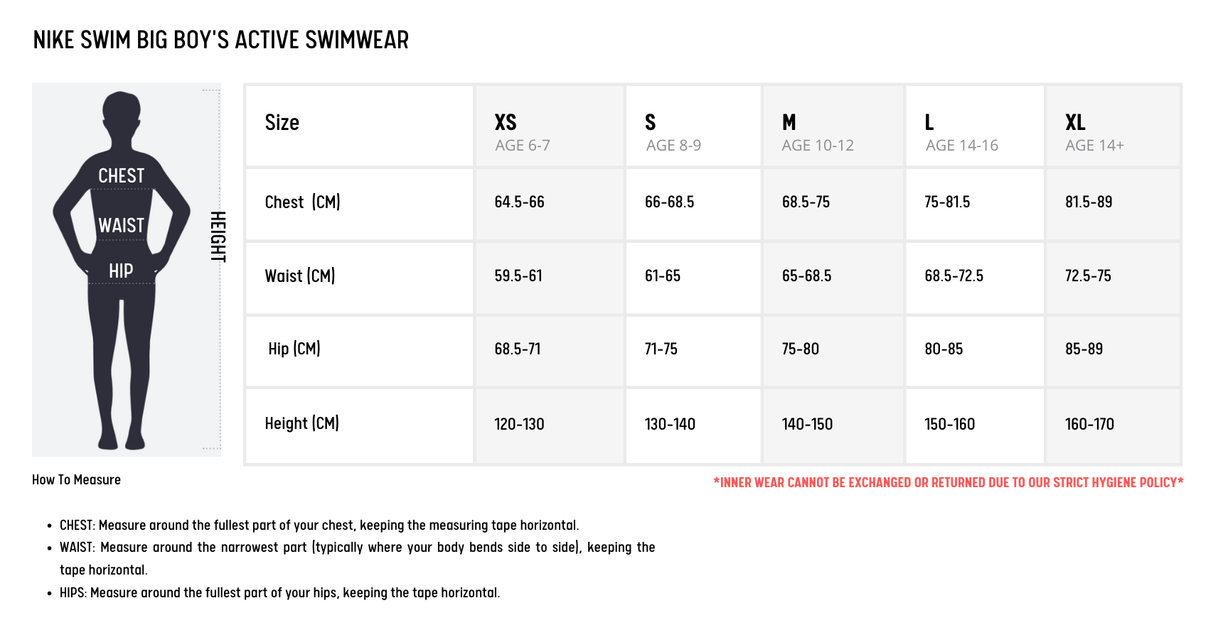 Nike Swim Size Chart - SportsClick