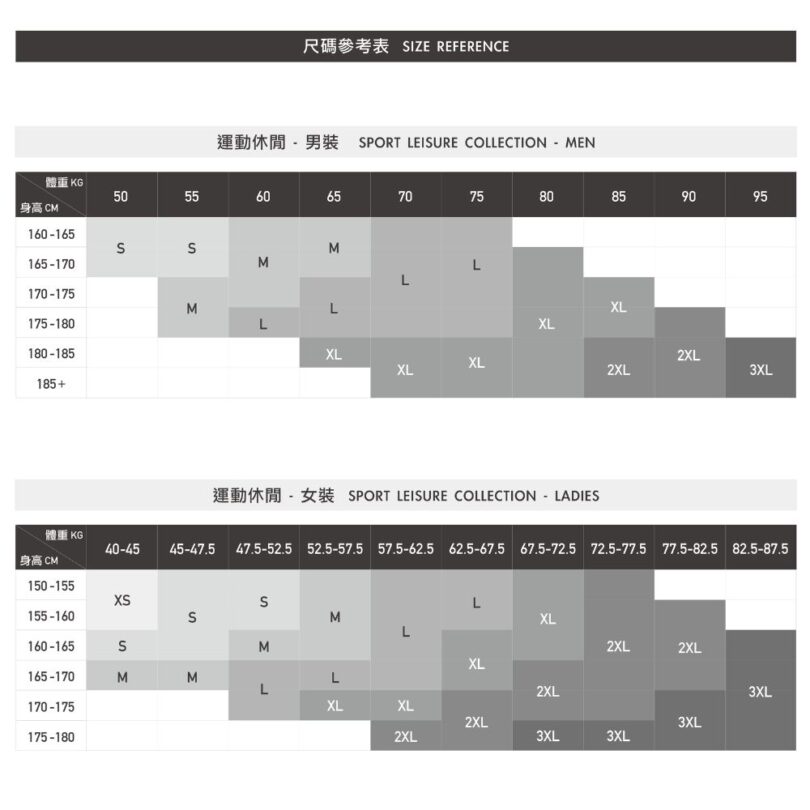 bossini size chart